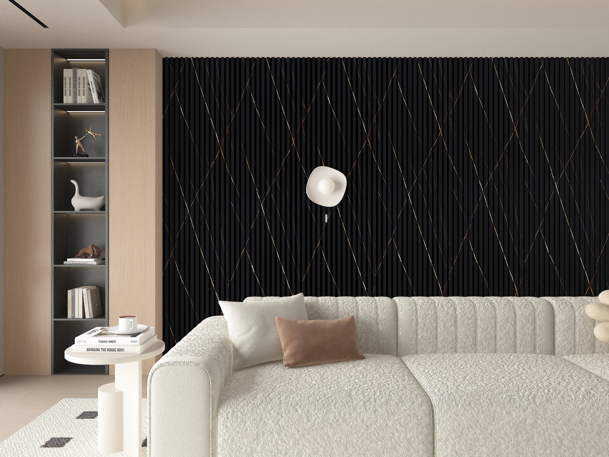 Noir Royale WPC Fluted 3D Wall Panels. RK Supply Line Depot. Living Room Design With WPC Fluted Wall Panels
