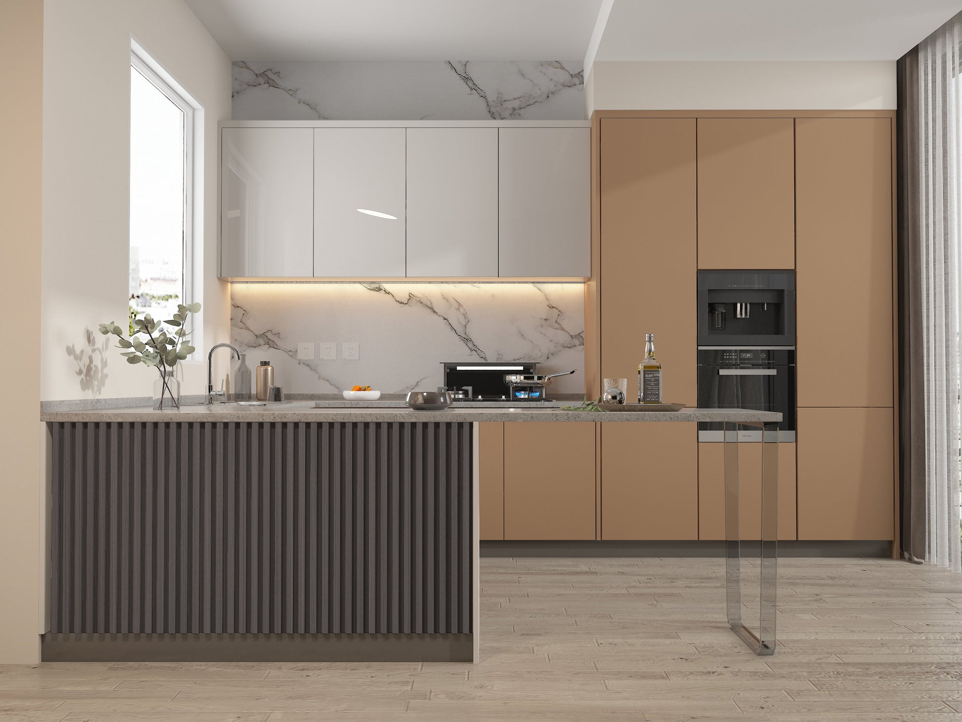 Oak Gray WPC Fluted 3D Wall Panels. RK Supply Line Depot. Kitchen Design From WPC Fluted Wall Panels