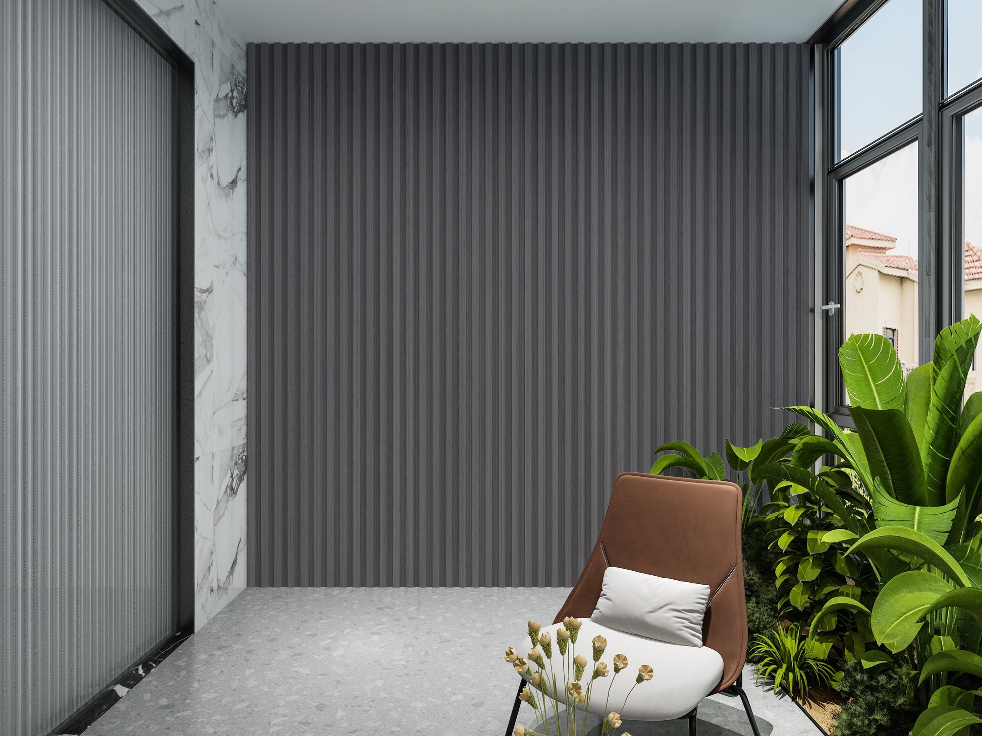 Oak Gray WPC Fluted 3D Wall Panels. RK Supply Line Depot. Balcony Design With WPC Fluted Wall Panels