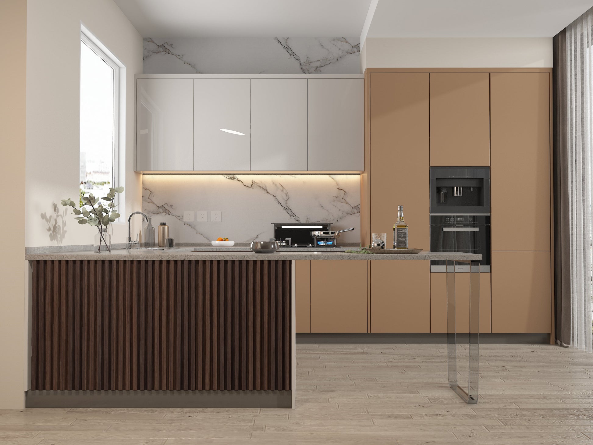 Dark Walnut WPC Fluted 3D Wall Panels. RK Supply Line Depot. Kitchen Design From WPC Fluted Wall Panels