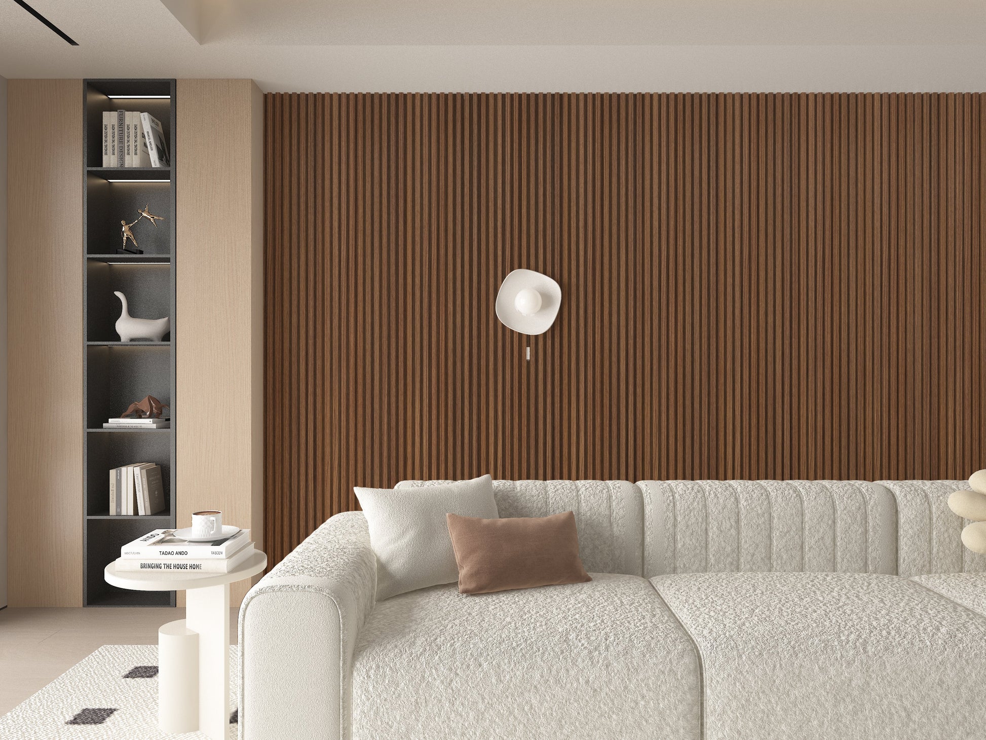Midnight Elm WPC Fluted 3D Wall Panels. RK Supply Line Depot. Living Room Design With WPC Fluted Wall Panels
