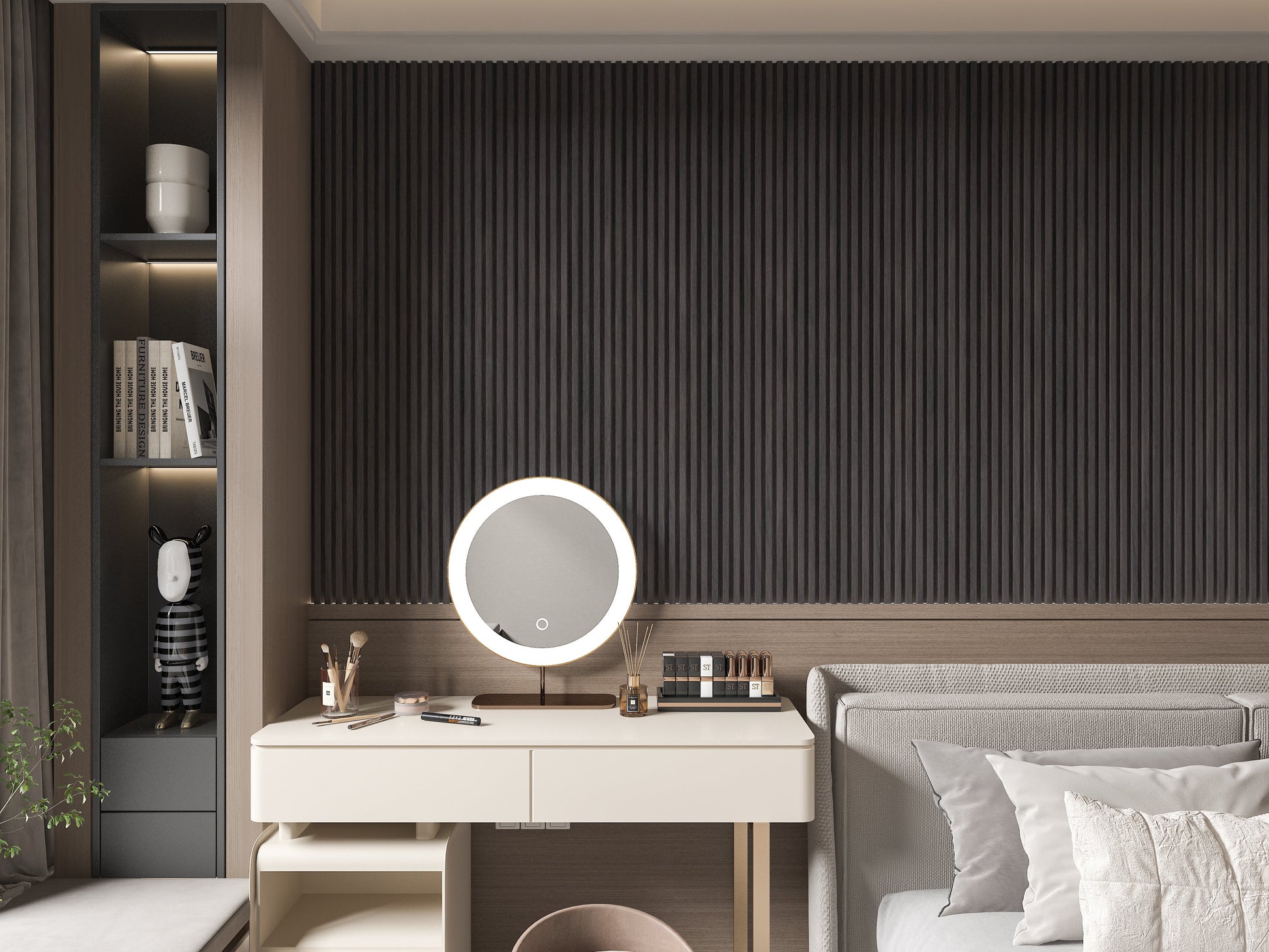 Dark Smoky Oak WPC Fluted 3D Wall Panels. RK Supply Line Depot. Bedroom Wall Design