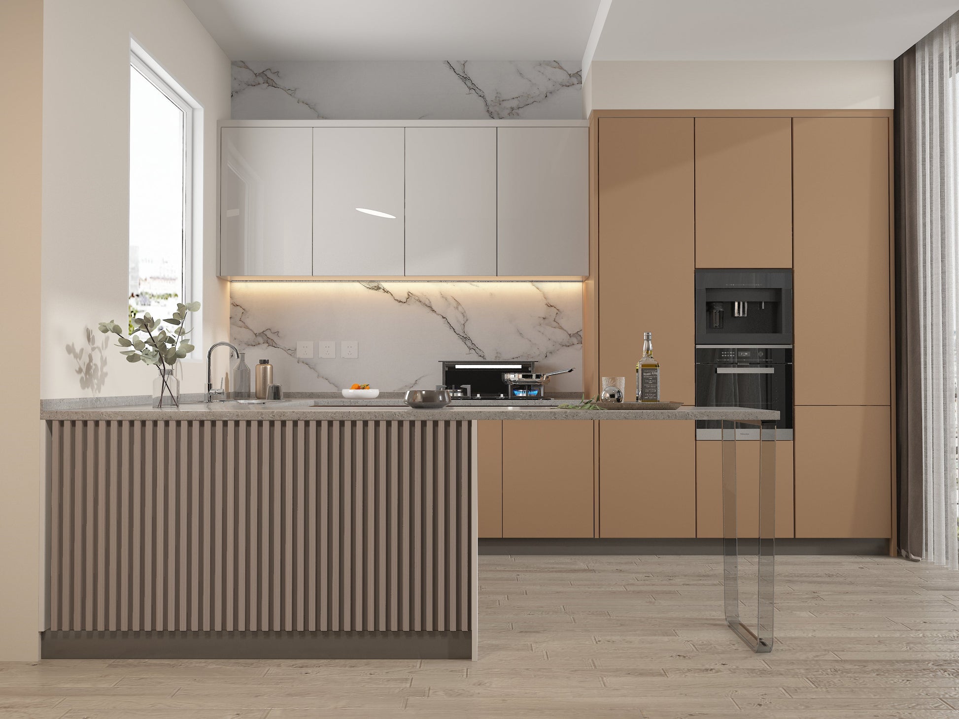 Cedar Oak WPC Fluted 3D Wall Panels. RK Supply Line Depot. Kitchen Design From WPC Fluted Wall Panels