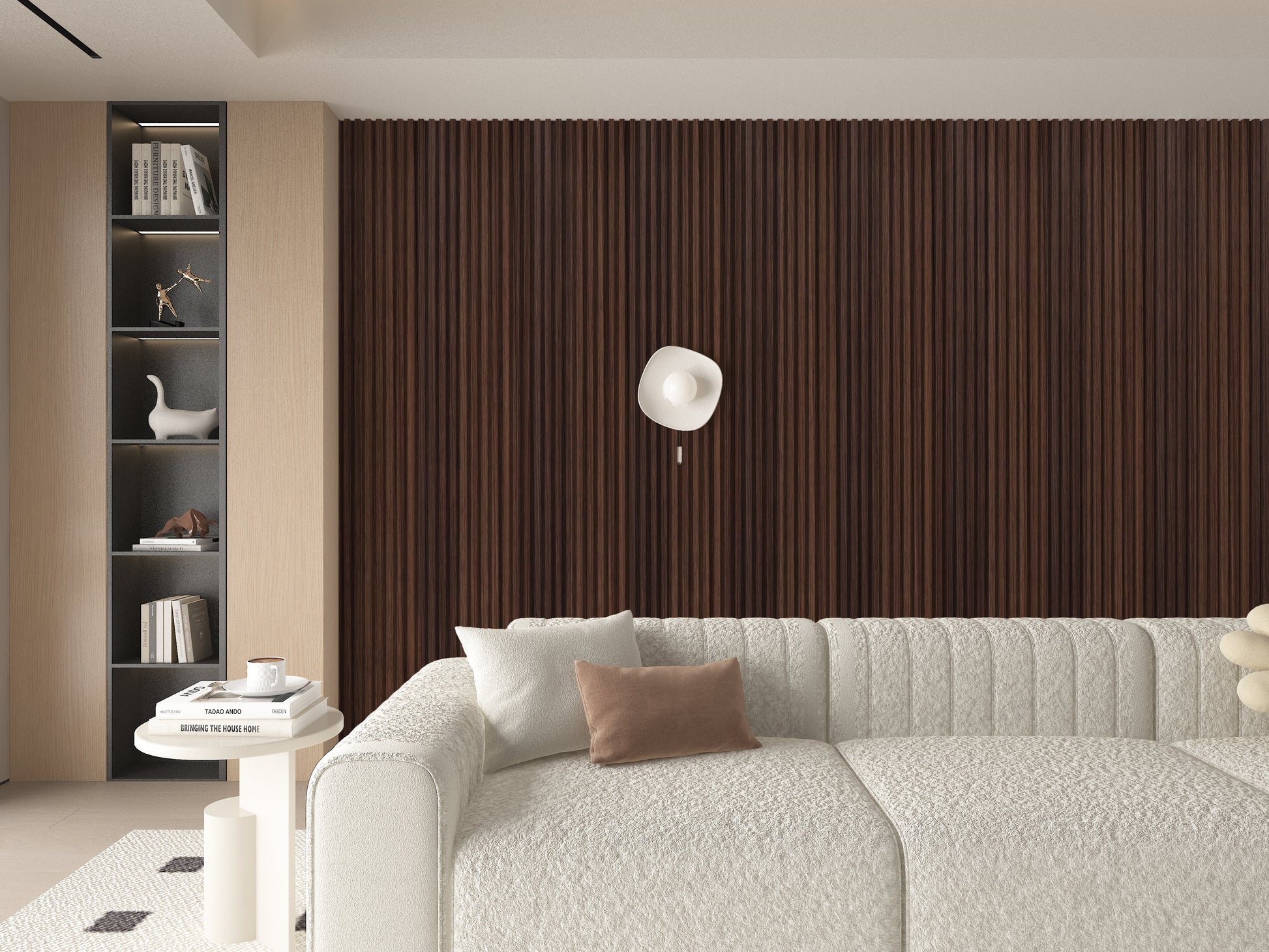 Dark Walnut WPC Fluted 3D Wall Panels. RK Supply Line Depot. Bedroom Wall Design