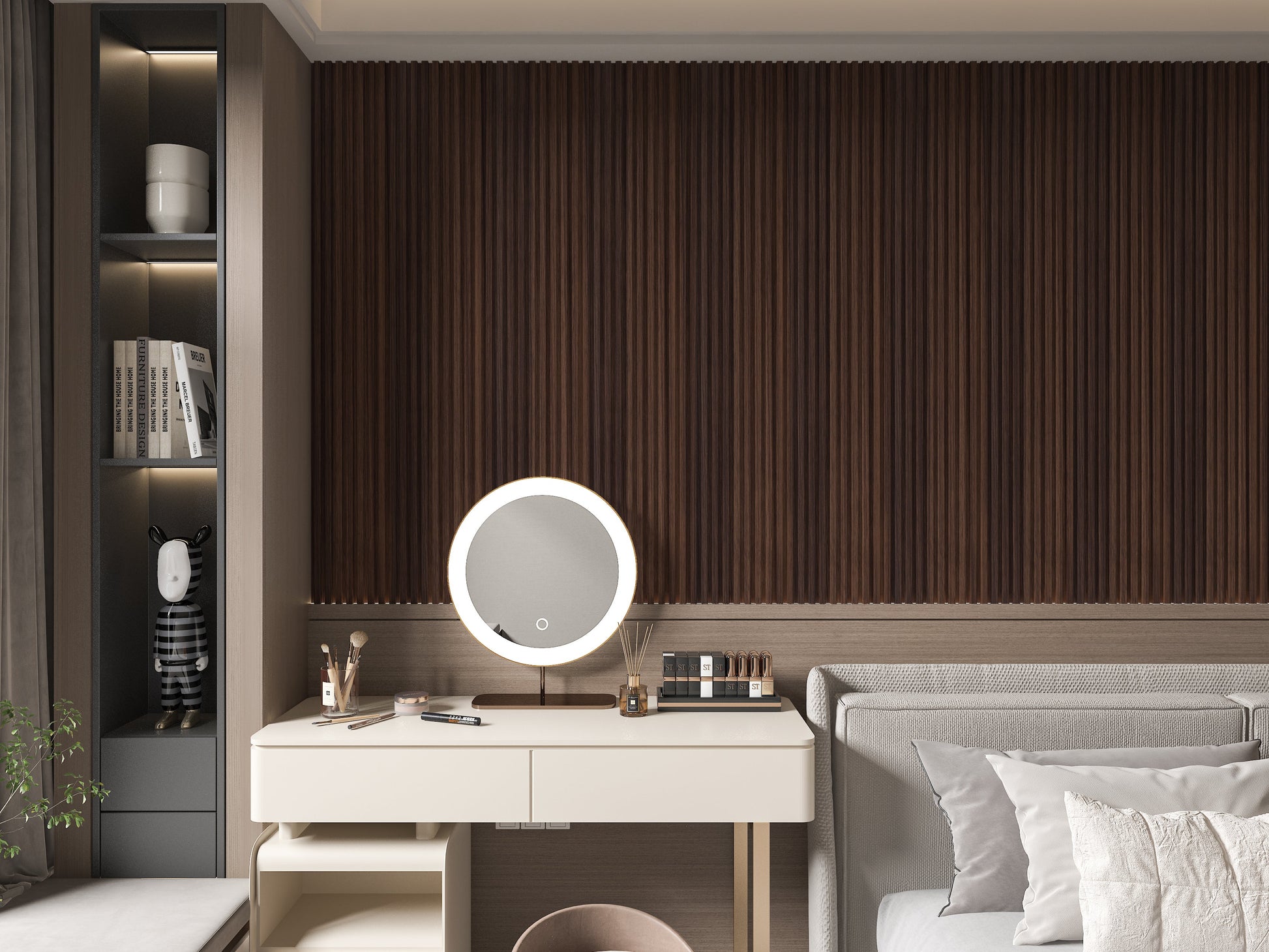 Dark Walnut WPC Fluted 3D Wall Panels. RK Supply Line Depot. Living Room Design With WPC Fluted Wall Panels