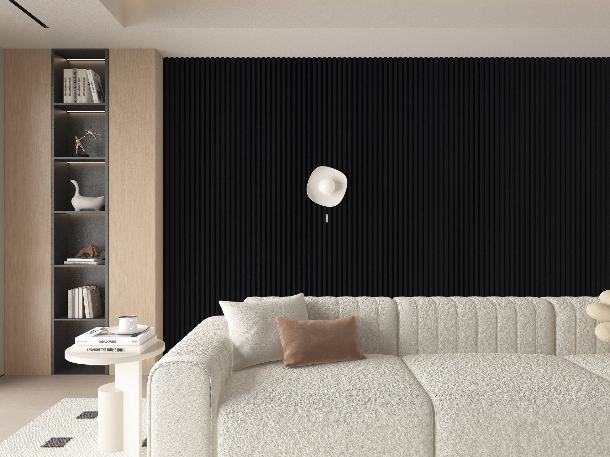 Luxe Noir WPC Fluted 3D Wall Panels. RK Supply Line Depot. Living Room Design With WPC Fluted Wall Panels