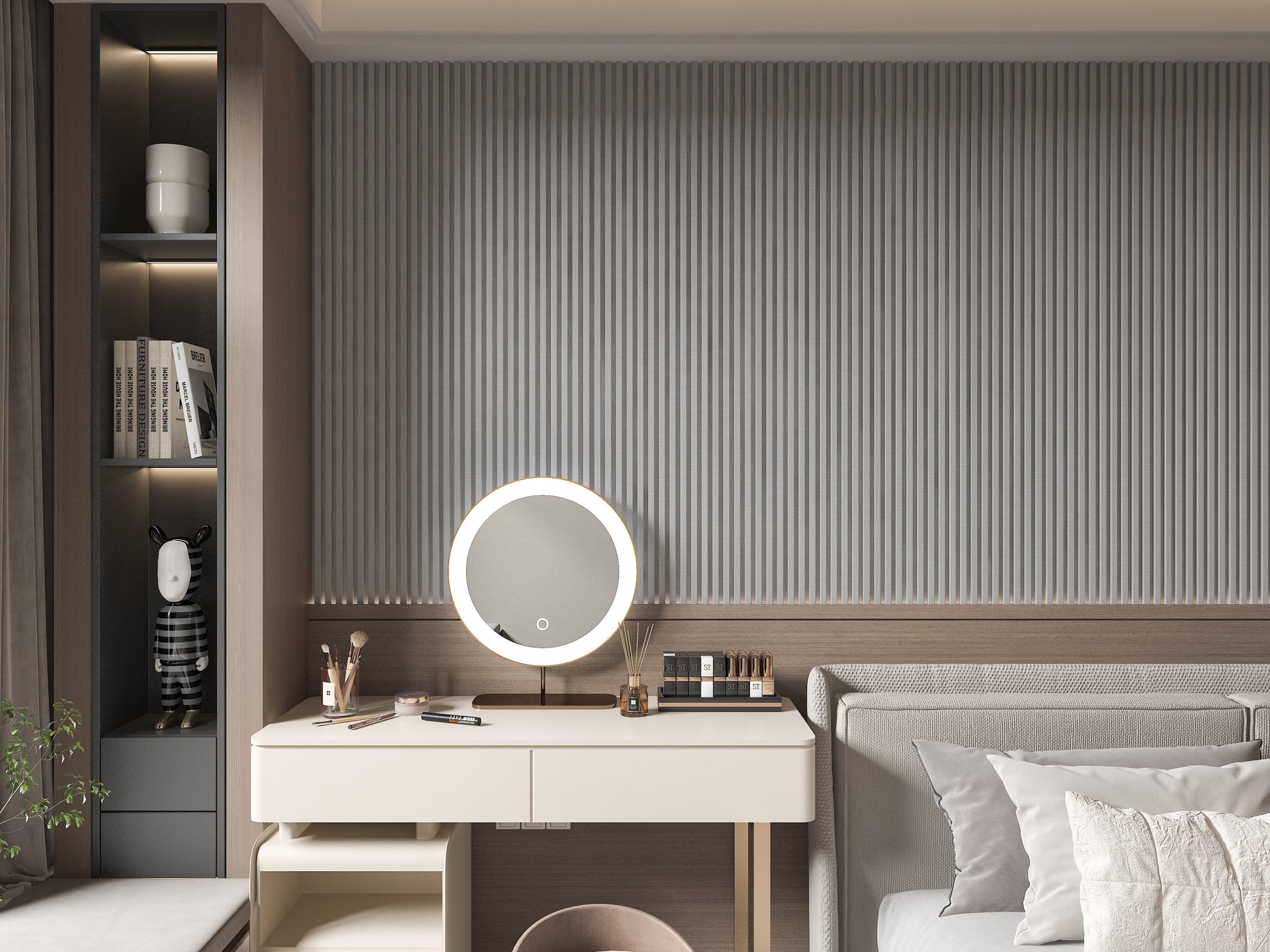 White linen WPC Fluted 3D Wall Panels. RK Supply Line Depot. Bedroom Wall Design