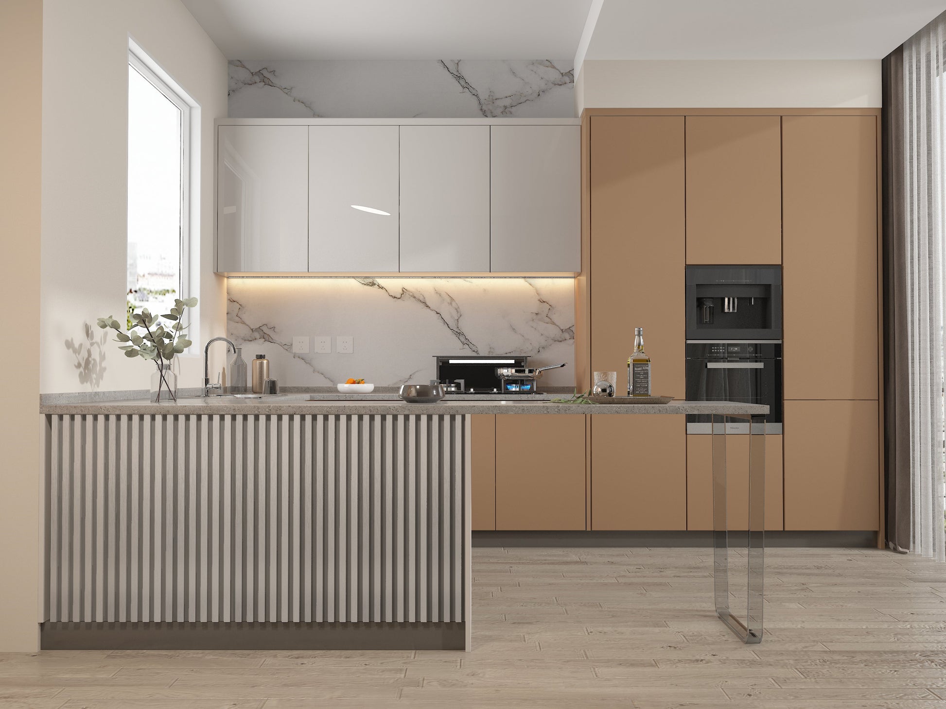White Brushed WPC Fluted 3D Wall Panels. RK Supply Line Depot. Kitchen Design From WPC Fluted Wall Panels