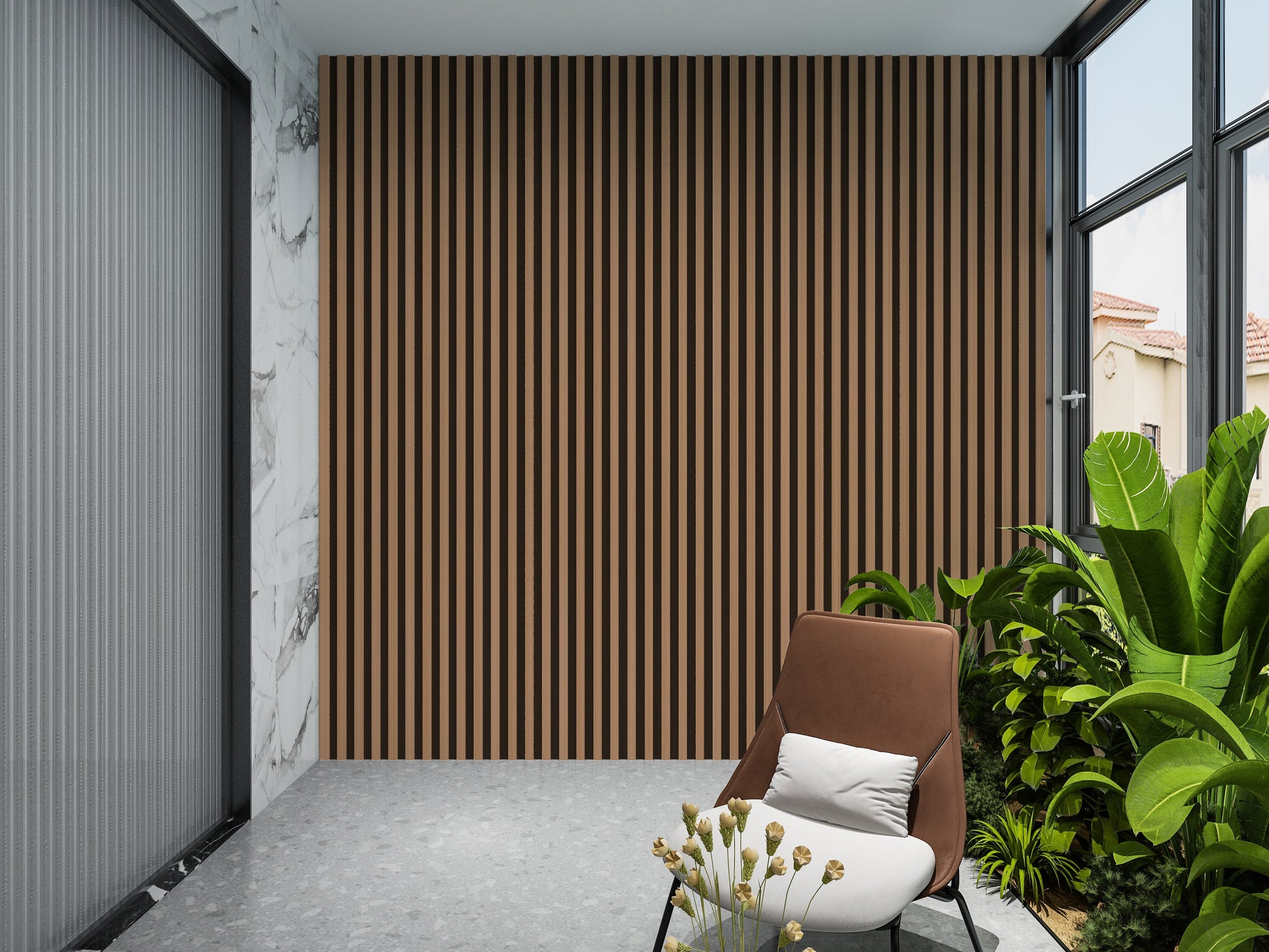 Maple Slate Black WPC Fluted 3D Wall Panels. RK Supply Line Depot. Balcony Design With WPC Fluted Wall Panels